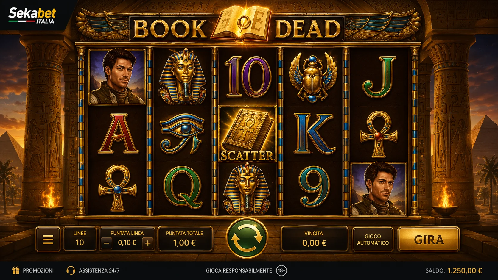 Book of Dead di Play'n GO — slot egizia con free spin e simbolo espansibile Rich Wilde